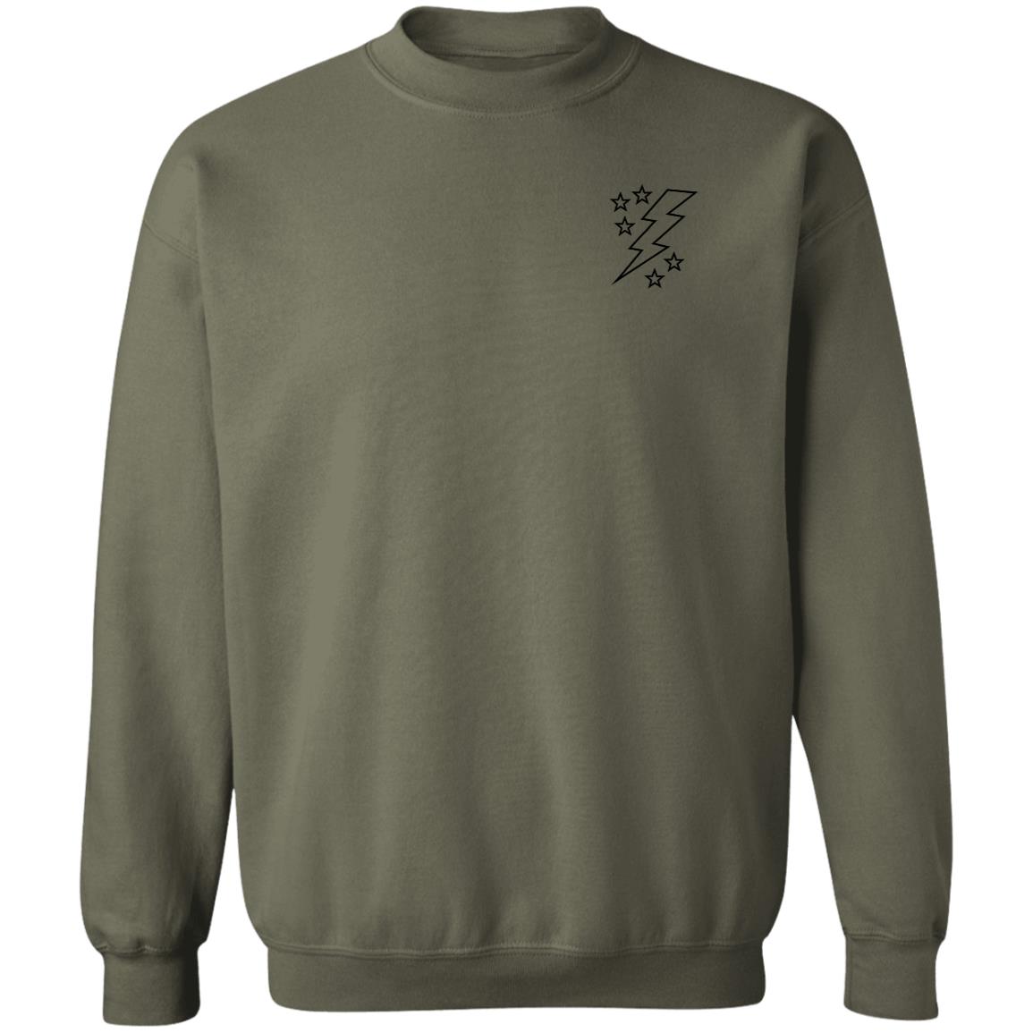 Lightening Bolt Outline Black Pocket Crewneck Pullover Sweatshirt