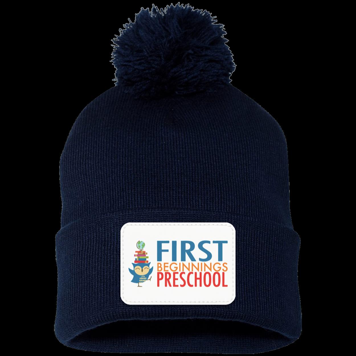First Beginnings Preschool Pom Pom Knit Cap - Patch