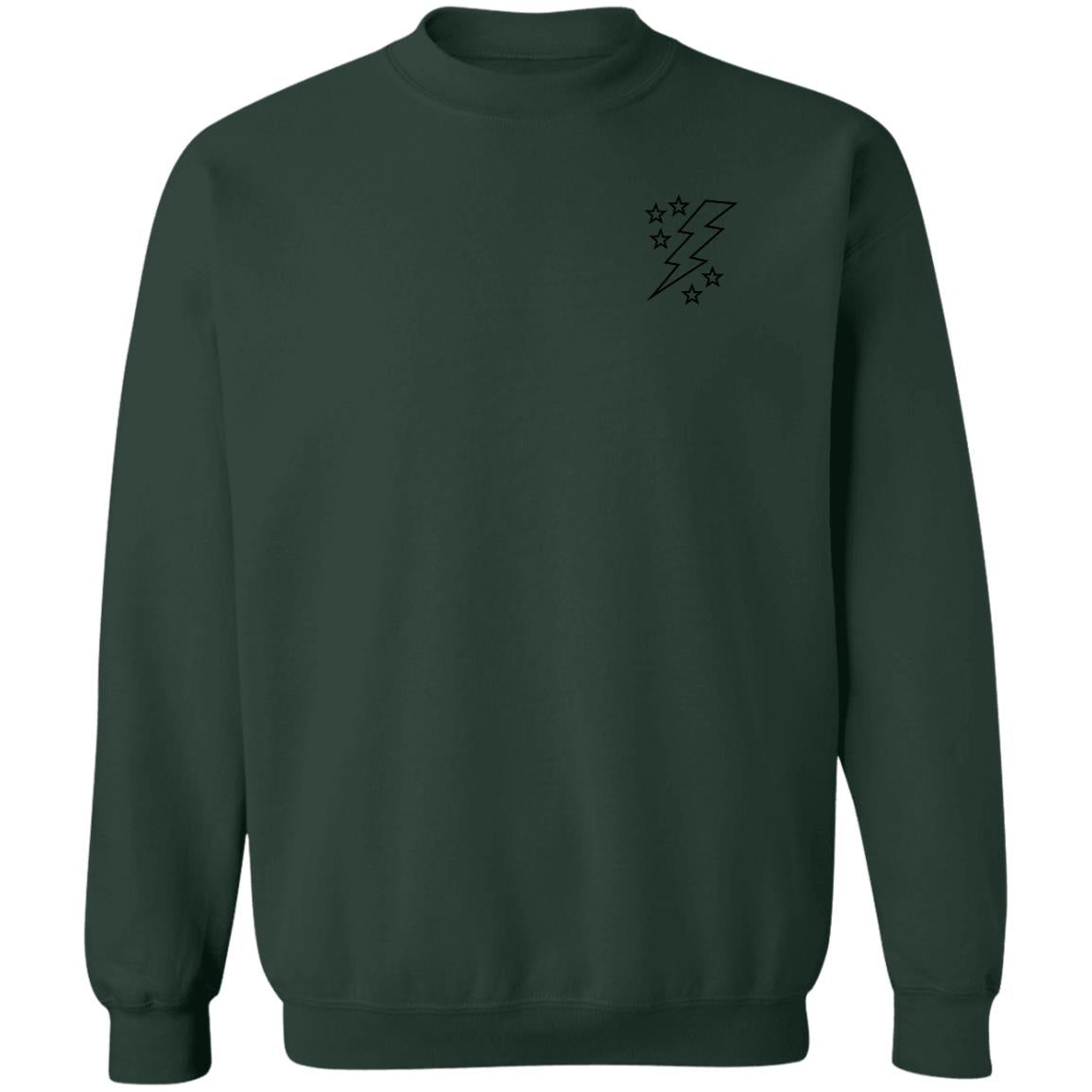 Lightening Bolt Outline Black Pocket Crewneck Pullover Sweatshirt