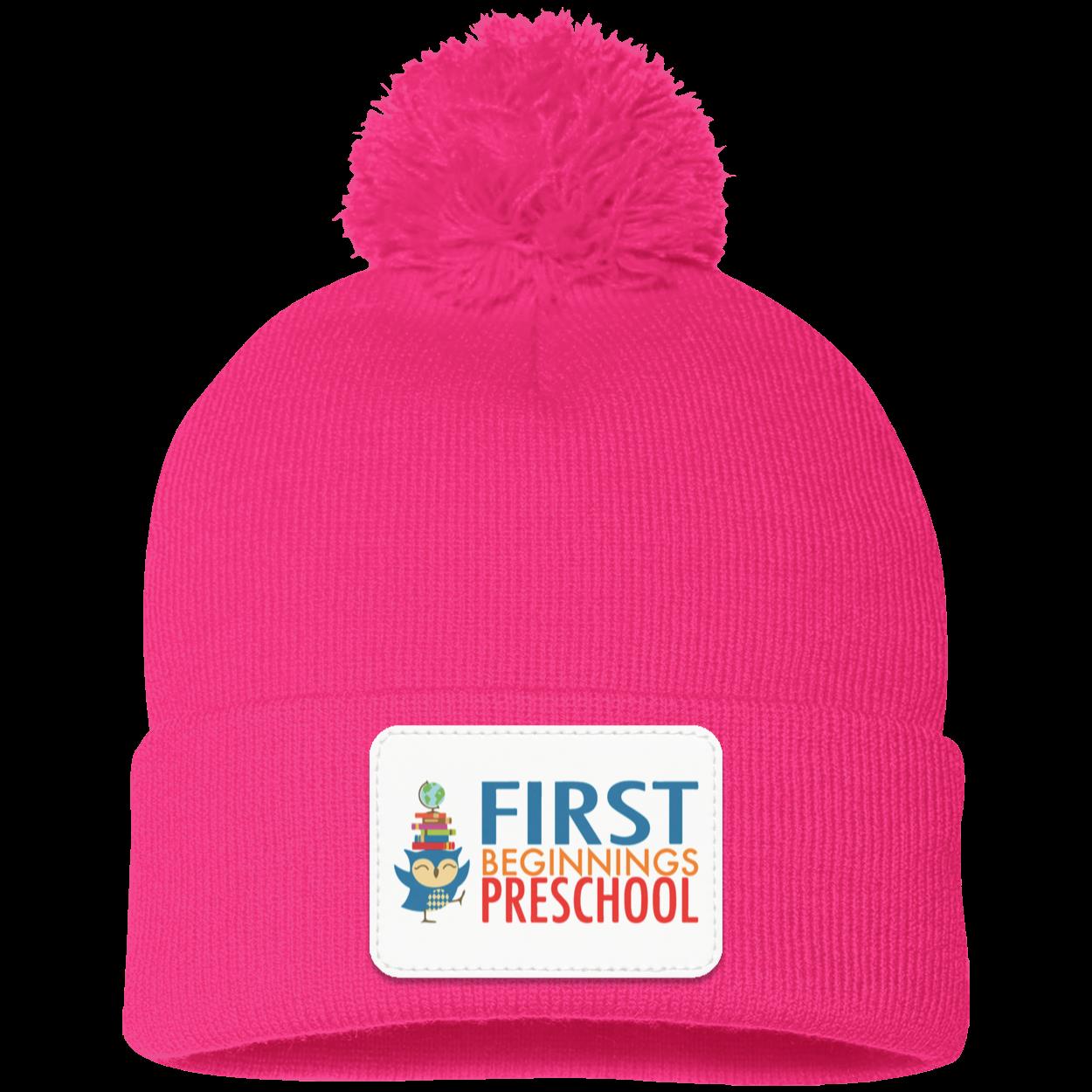 First Beginnings Preschool Pom Pom Knit Cap - Patch