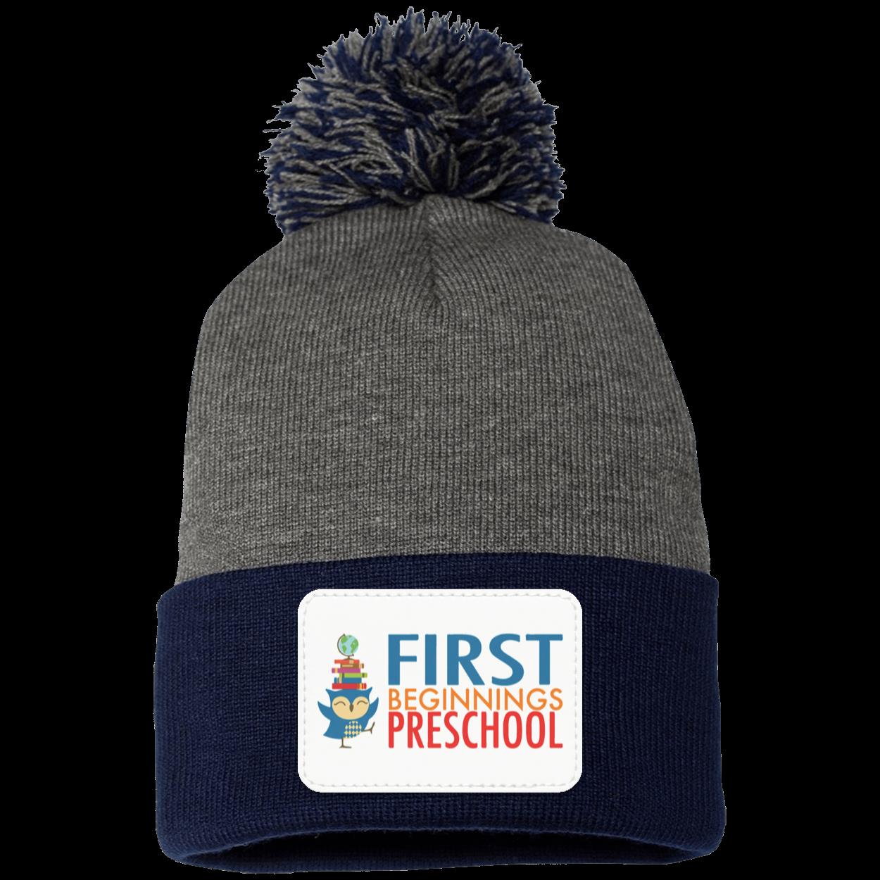 First Beginnings Preschool Pom Pom Knit Cap - Patch