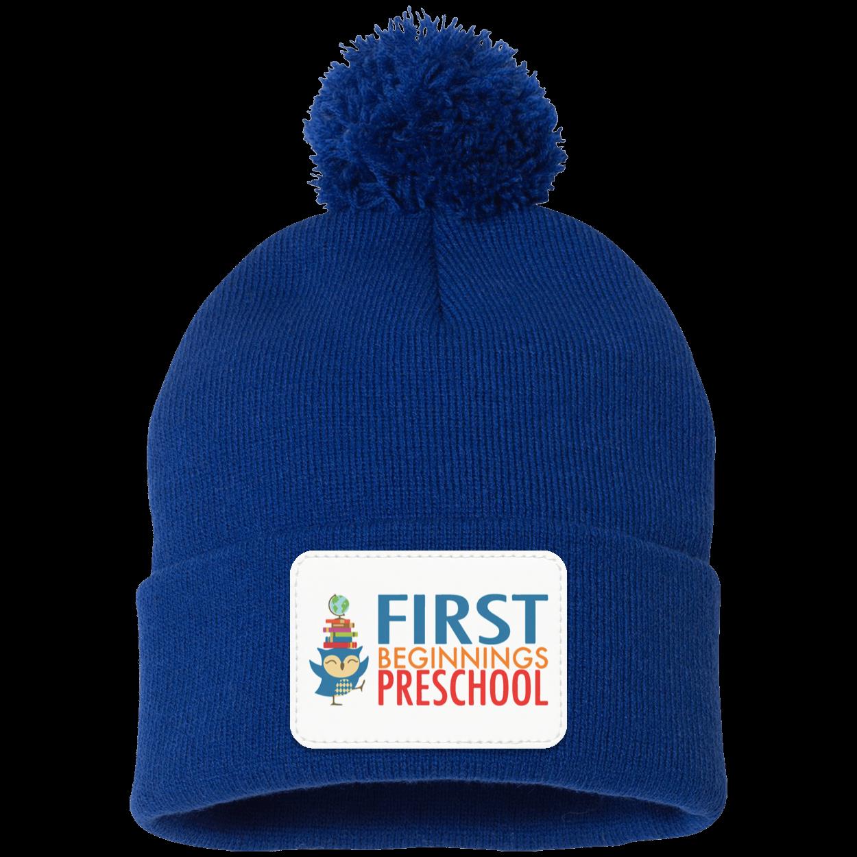 First Beginnings Preschool Pom Pom Knit Cap - Patch