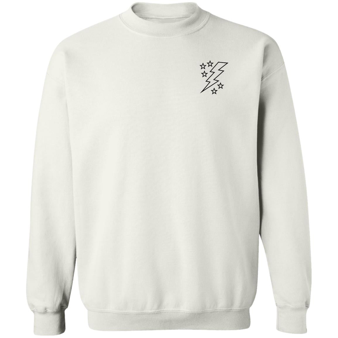 Lightening Bolt Outline Black Pocket Crewneck Pullover Sweatshirt