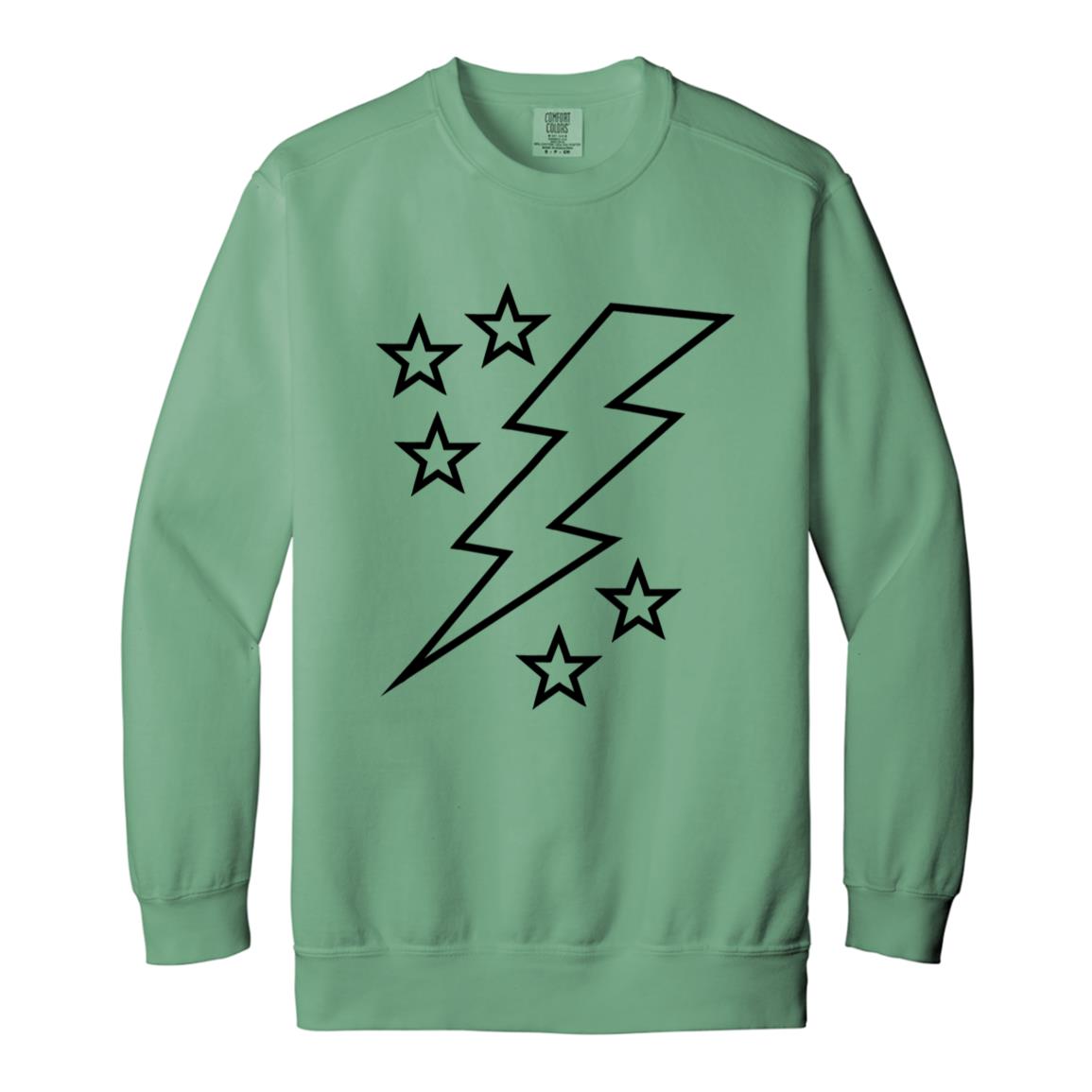 Lightening Bolt Outline Black Garment-Dyed Adult Crewneck Sweatshirt