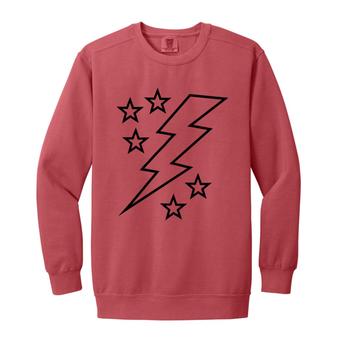 Lightening Bolt Outline Black Garment-Dyed Adult Crewneck Sweatshirt