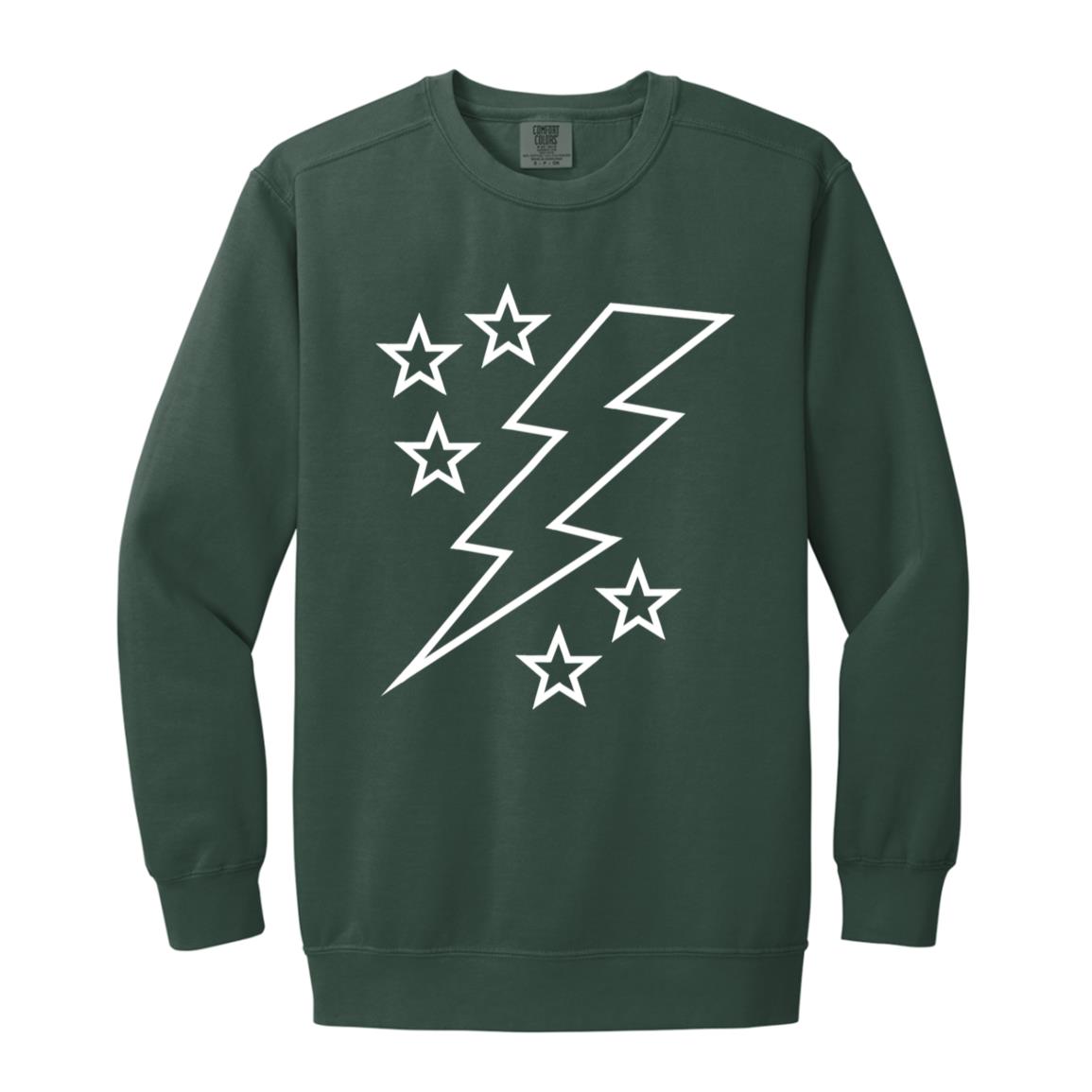 Lightening Bolt Outline White Garment-Dyed Adult Crewneck Sweatshirt