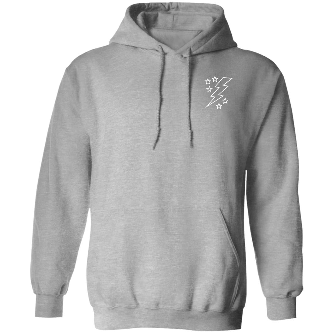 Lightening Bolt Outline White Pocket Pullover Hoodie