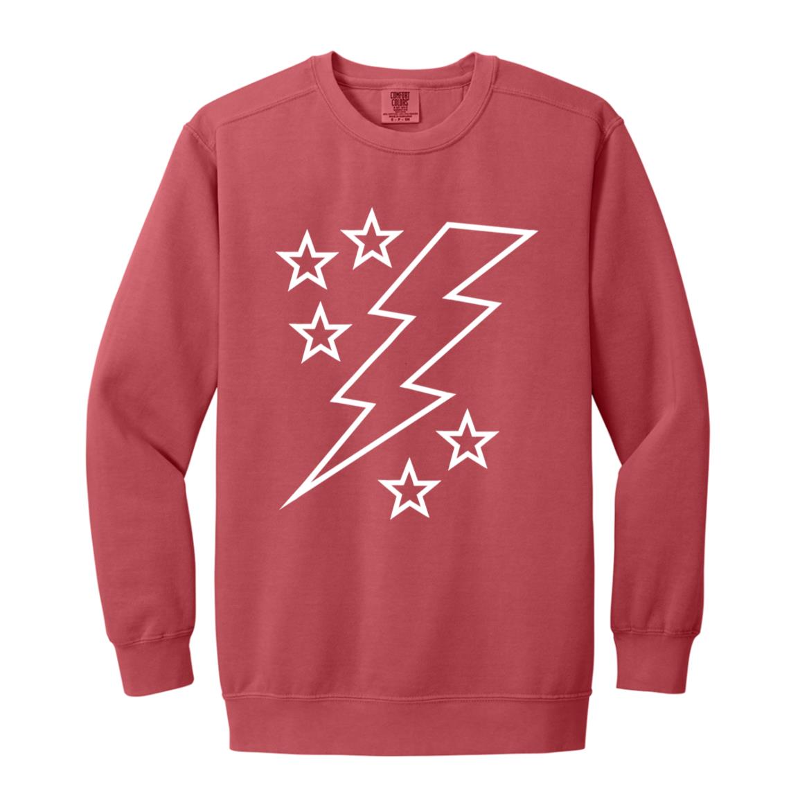 Lightening Bolt Outline White Garment-Dyed Adult Crewneck Sweatshirt