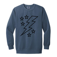 Lightening Bolt Outline Black Garment-Dyed Adult Crewneck Sweatshirt