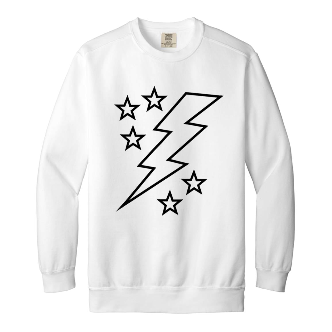 Lightening Bolt Outline Black Garment-Dyed Adult Crewneck Sweatshirt