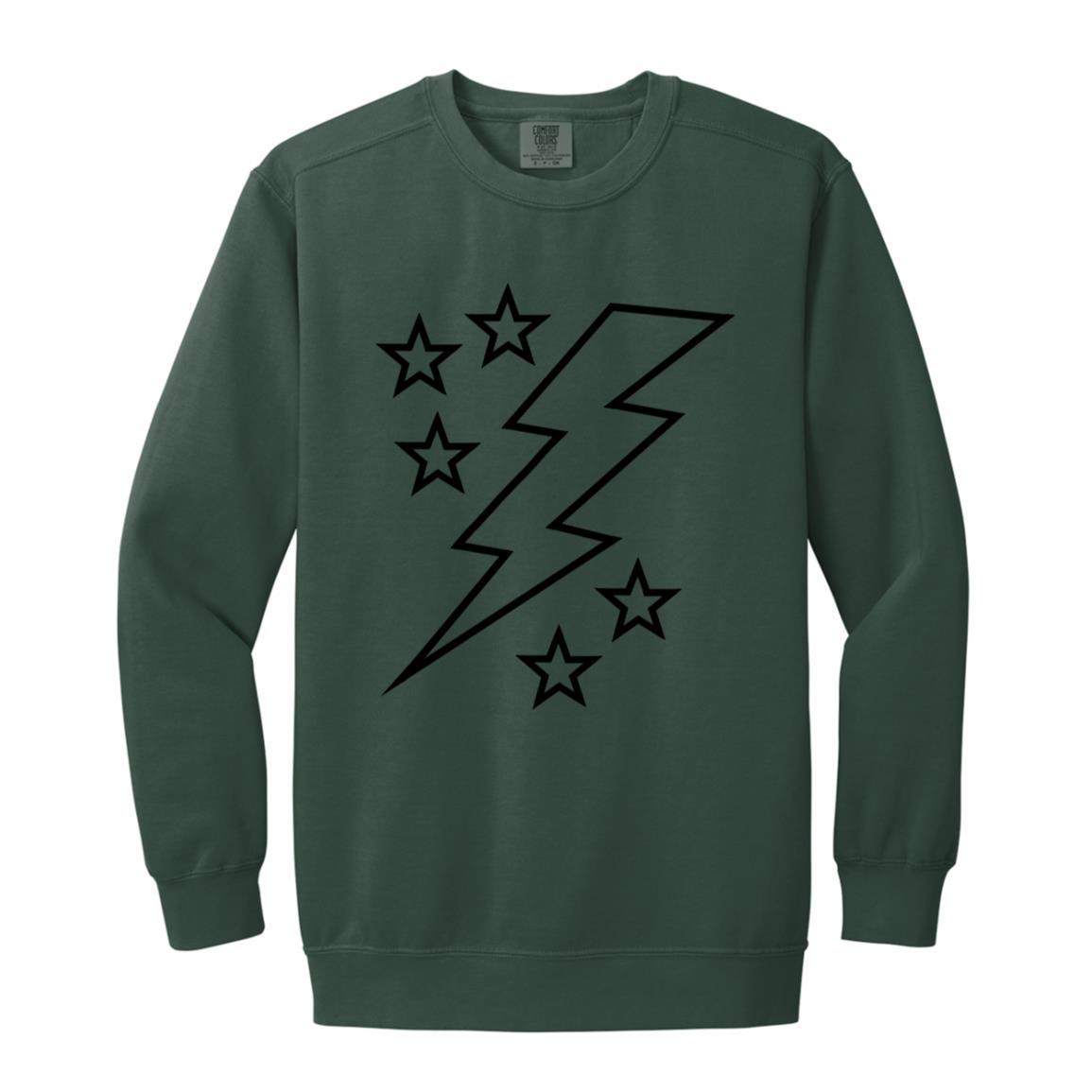 Lightening Bolt Outline Black Garment-Dyed Adult Crewneck Sweatshirt