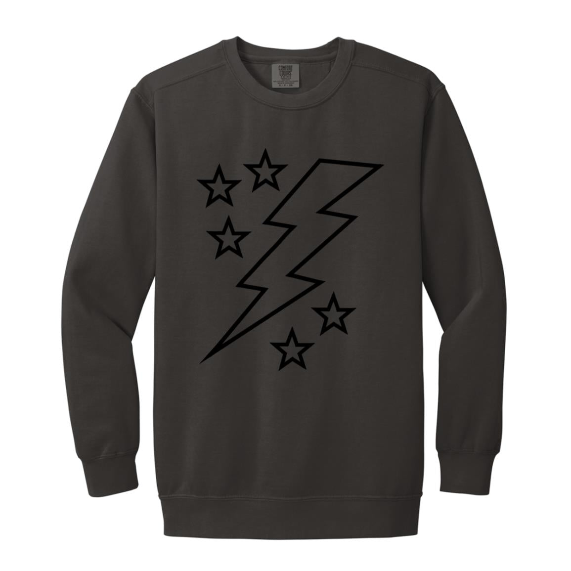 Lightening Bolt Outline Black Garment-Dyed Adult Crewneck Sweatshirt